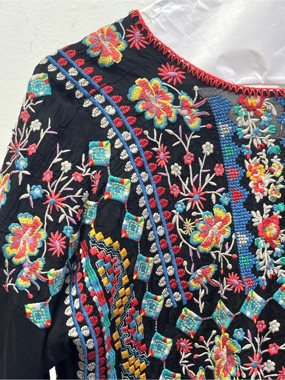 Johnny Was Black Multicolor Embroidered Boho Tunic - Picture 8 of 16